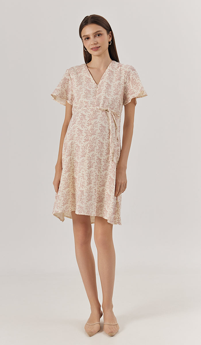 DIONE FLORAL FRONT ZIP NURSING DRESS PINK