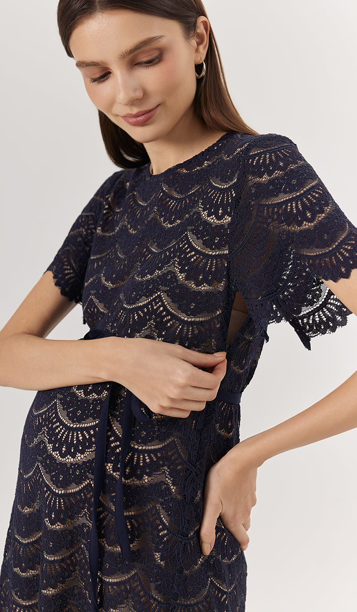 GLORIA LACE NURSING DRESS NAVY