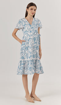 KIN CROCHET TRIM NURSING DRESS BLUE