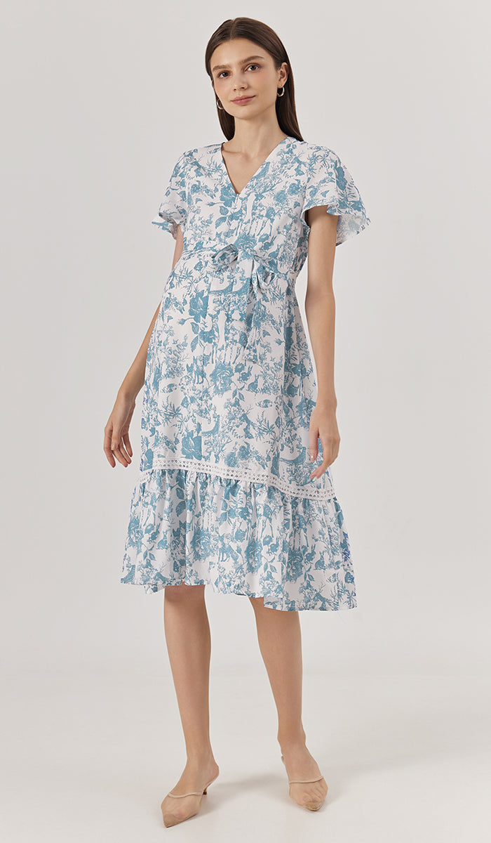 KIN CROCHET TRIM NURSING DRESS BLUE