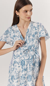 KIN CROCHET TRIM NURSING DRESS BLUE