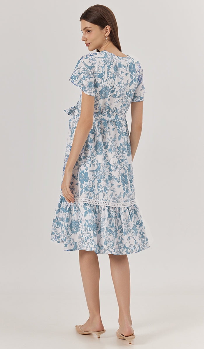 KIN CROCHET TRIM NURSING DRESS BLUE