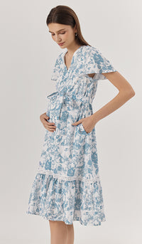 KIN CROCHET TRIM NURSING DRESS BLUE