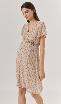 LEORA FLORAL WRAP DRESS CREAM