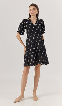 NAMI EMBROIDERY NURSING DRESS BLACK