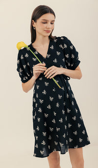 NAMI EMBROIDERY NURSING DRESS BLACK