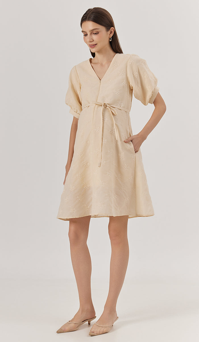 NAMI EMBROIDERY NURSING DRESS SAND