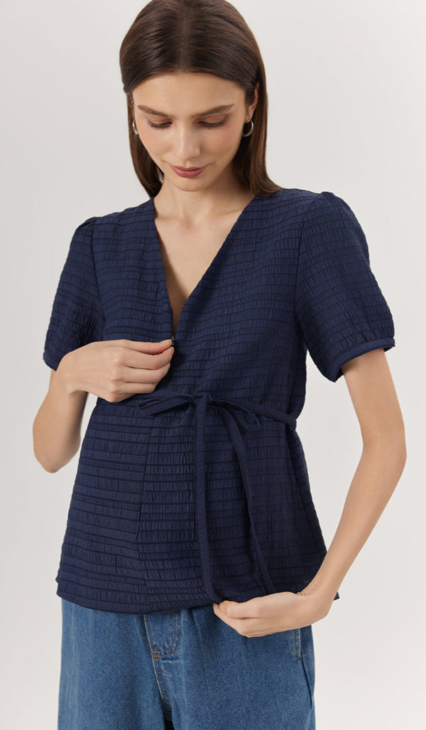 TINA TEXTURED NURSING TOP NAVY