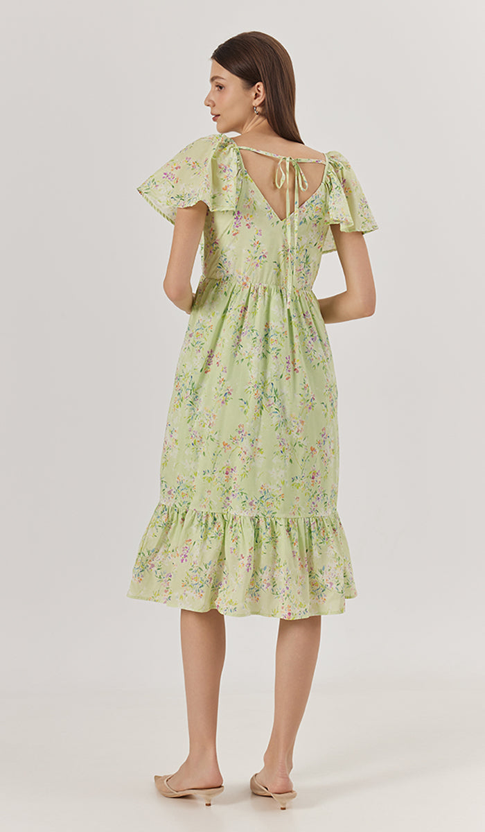 WANDA FLORAL NURSING DRESS GREEN