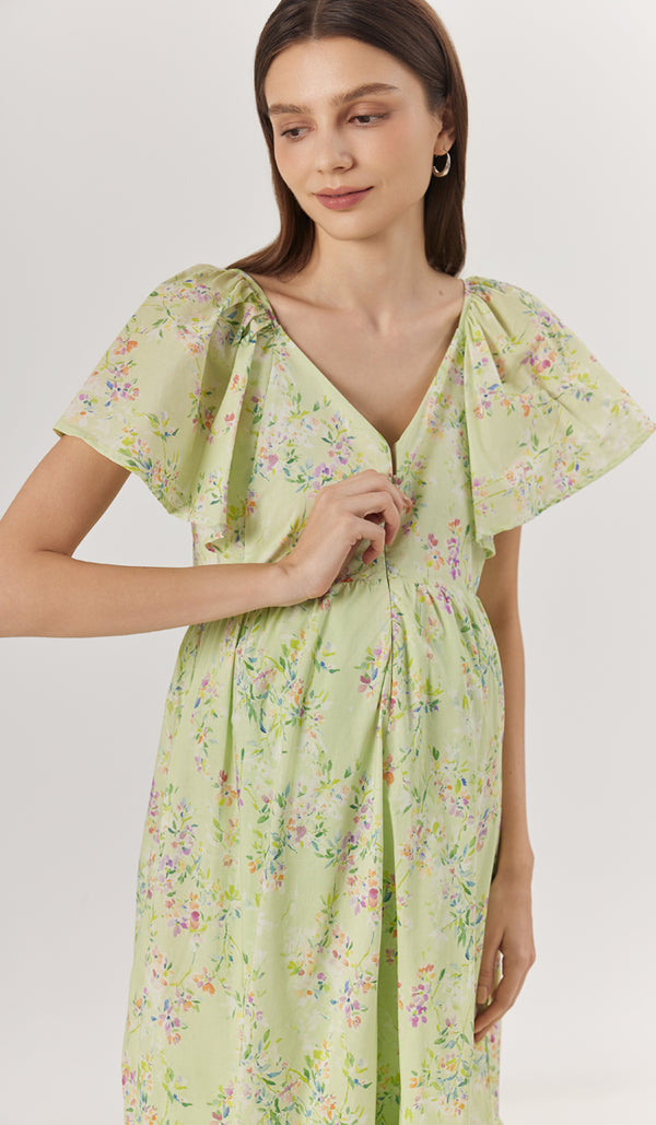 WANDA FLORAL NURSING DRESS GREEN