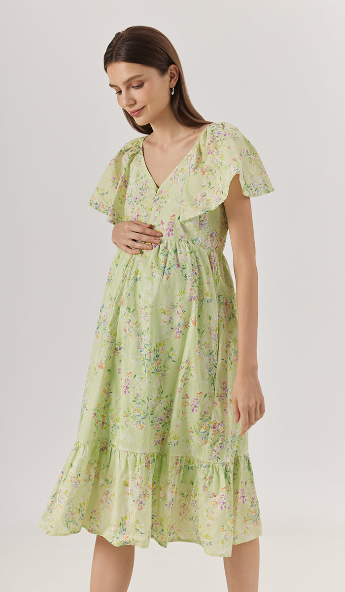 WANDA FLORAL NURSING DRESS GREEN