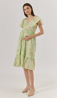 WANDA FLORAL NURSING DRESS GREEN