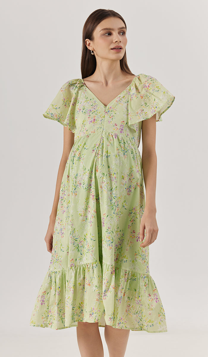 WANDA FLORAL NURSING DRESS GREEN