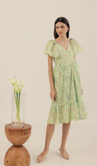 WANDA FLORAL NURSING DRESS GREEN