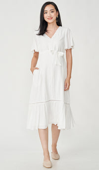 CAROLLE CROCHET TRIM NURSING DRESS WHITE