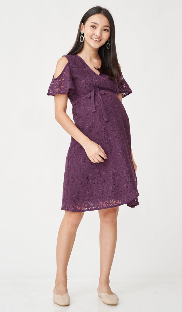 SALE - ZARA DROP SLEEVE LACE DRESS PLUM