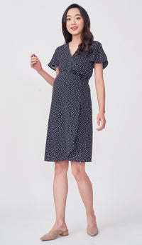 ABBY DOTTED WRAP DRESS BLACK