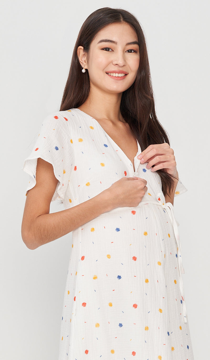 Faux-Wrap Printed Maternity & Nursing Dress