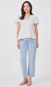 BREA DOTTED FRONT ZIP NURSING TOP WHITE