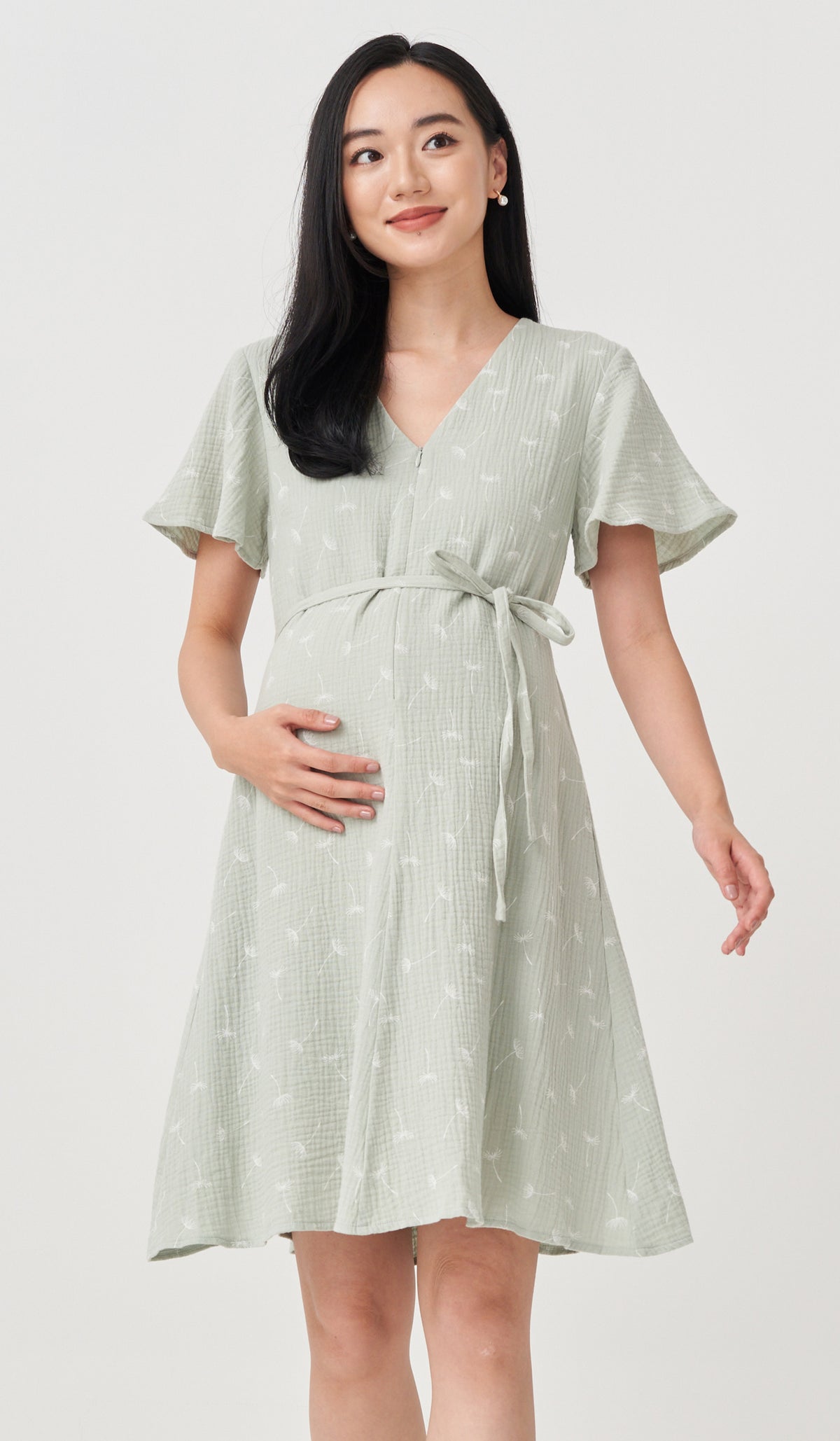 DANDELION PRINTED FRONT ZIP NURSING DRESS SAGE Dear Collective DANDELION PRINTED FRONT ZIP NURSING DRESS SAGE Dear Collective