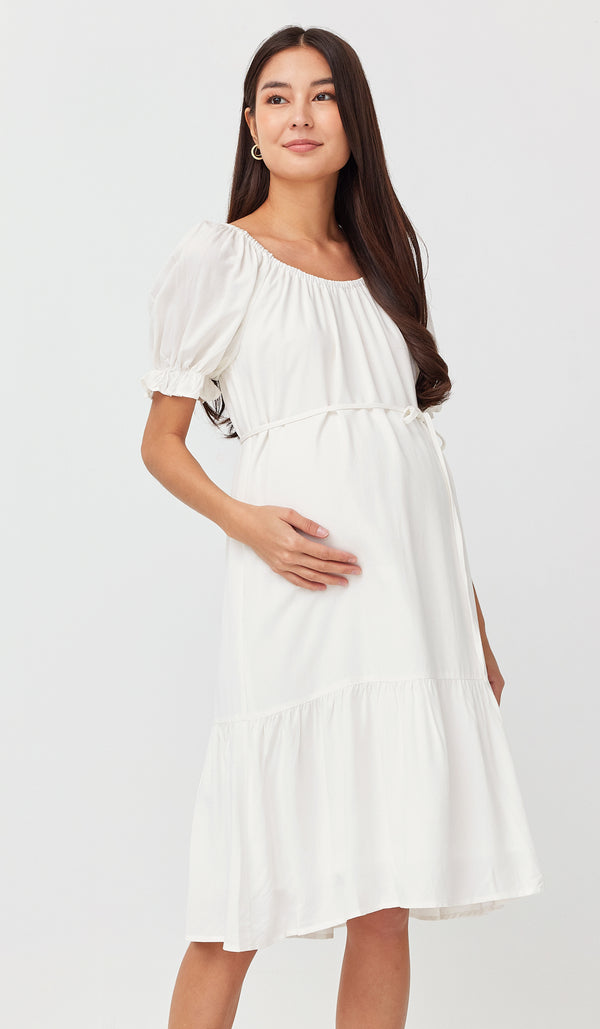SALE - DAVINA ELASTIC NECKLINE DRESS WHITE