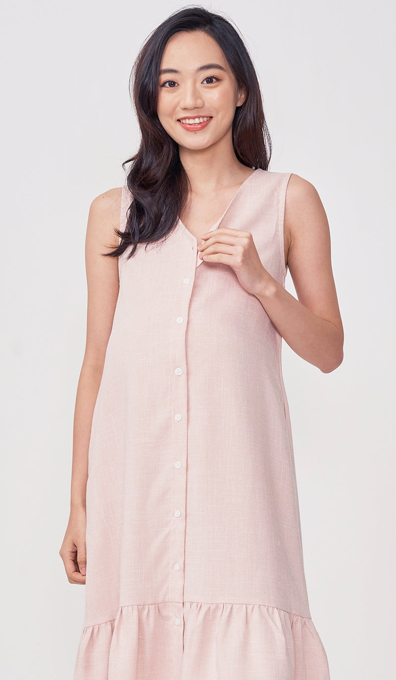 SALE - GEMMA TEXTURED BUTTONDOWN MIDI DRESS PINK