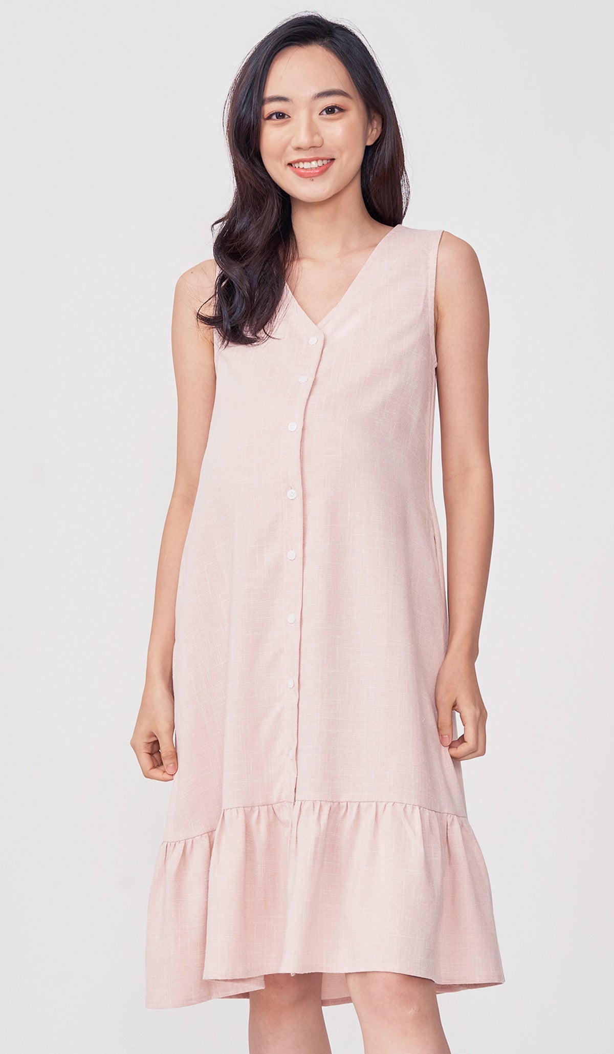 SALE - GEMMA TEXTURED BUTTONDOWN MIDI DRESS PINK