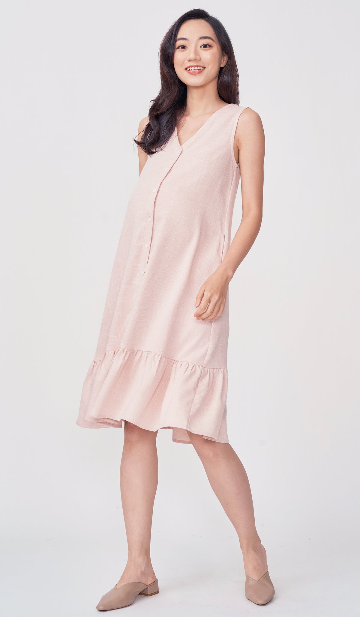 SALE - GEMMA TEXTURED BUTTONDOWN MIDI DRESS PINK