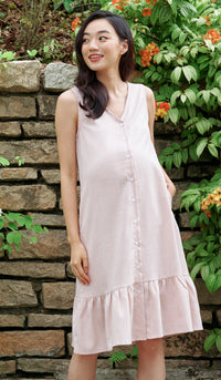 SALE - GEMMA TEXTURED BUTTONDOWN MIDI DRESS PINK