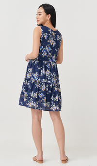 GLADYS FLORAL TIERED DRESS NAVY