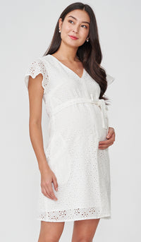 IRINA CROCHET FRONT ZIP NURSING DRESS WHITE
