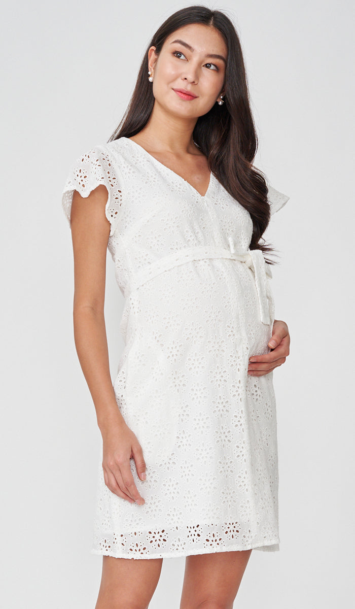 IRINA CROCHET FRONT ZIP NURSING DRESS WHITE