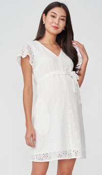 IRINA CROCHET FRONT ZIP NURSING DRESS WHITE