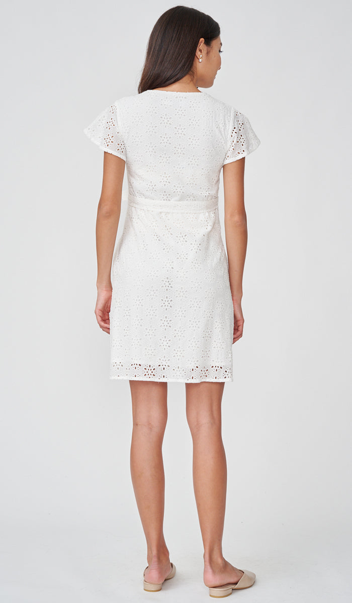 IRINA CROCHET FRONT ZIP NURSING DRESS WHITE