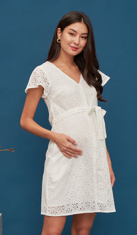 IRINA CROCHET FRONT ZIP NURSING DRESS WHITE