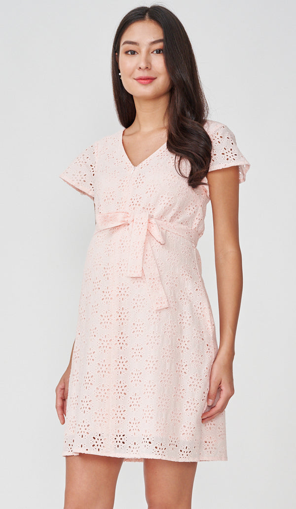 IRINA CROCHET FRONT ZIP NURSING DRESS PINK