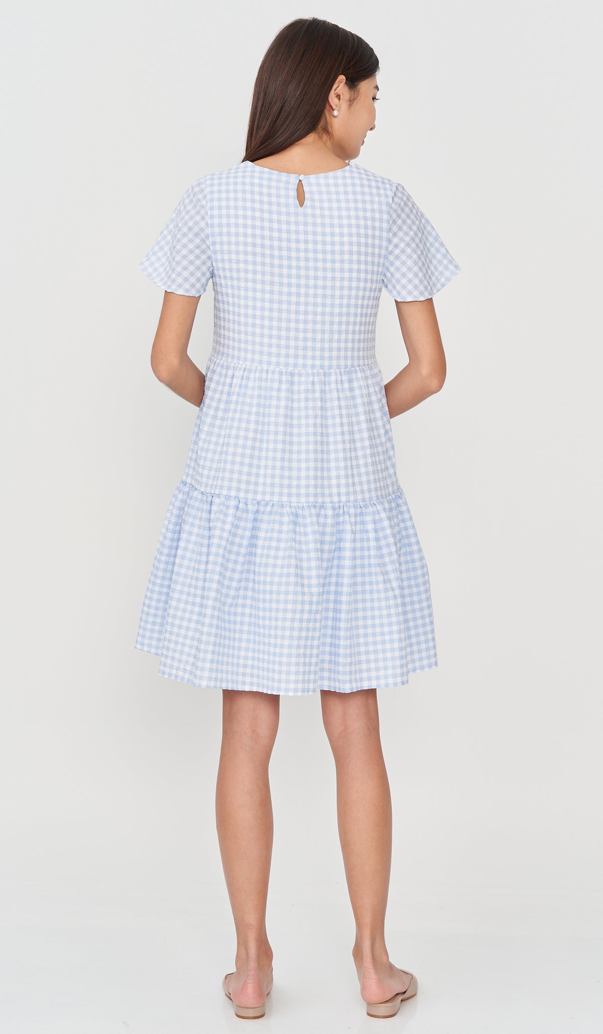 KEILY CHECKED TIERED DRESS BLUE