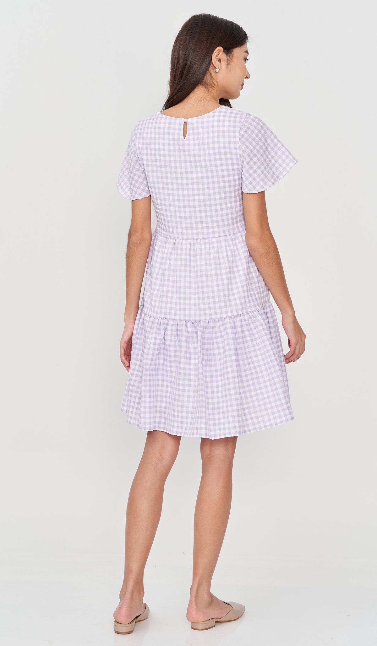 KEILY CHECKED TIERED DRESS LILAC