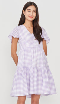KEILY CHECKED TIERED DRESS LILAC