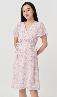NARELL FLORAL WRAP DRESS ORCHID