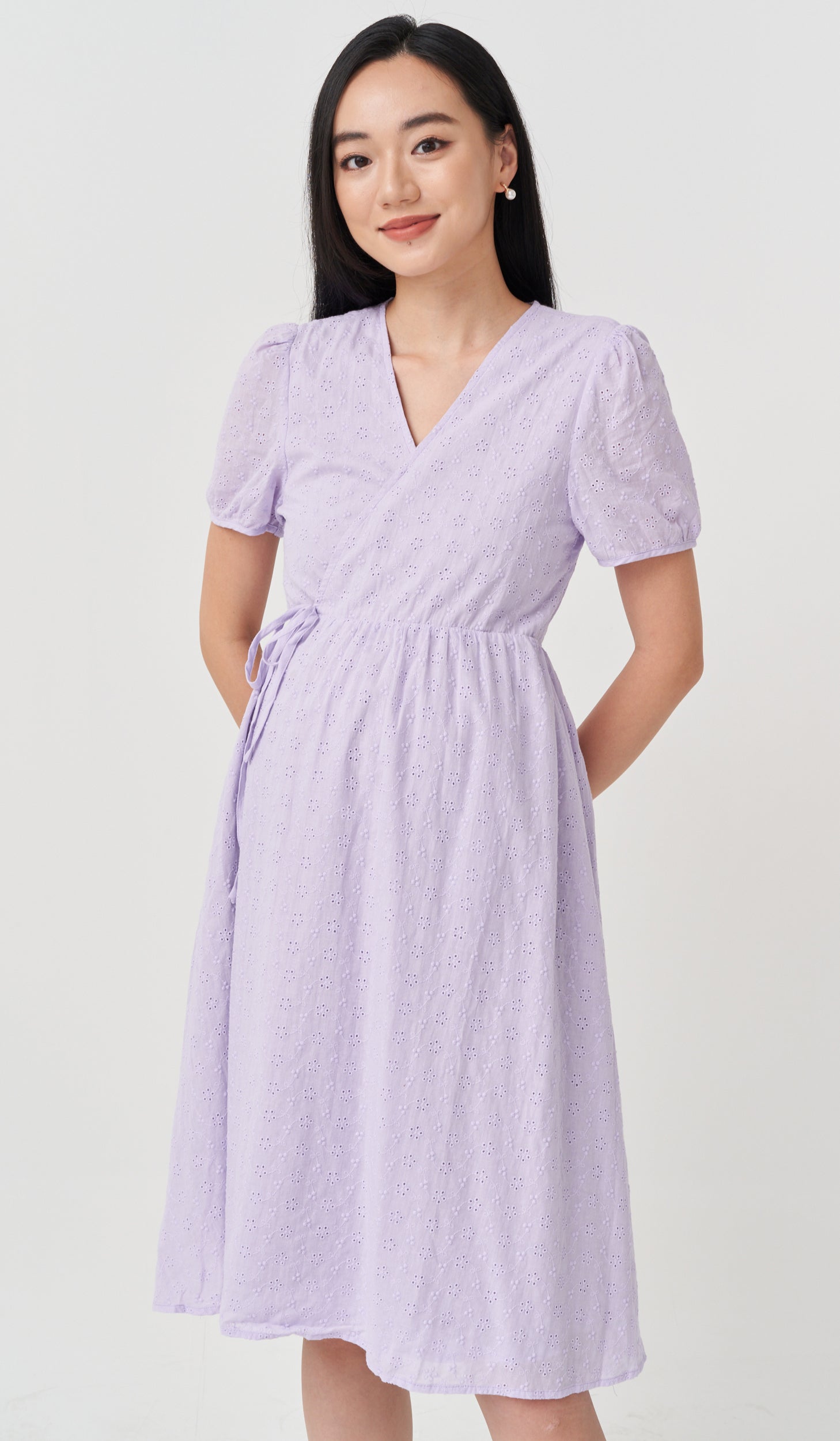 MEREDITH EYELET WRAP DRESS LILAC Dear Collective