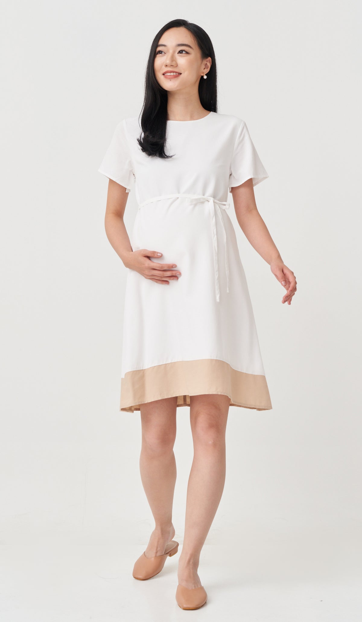 REINA COLOURBLOCK NURSING DRESS WHITE